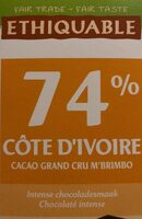 Chocolat noir 74% Grand cru M'brimbo