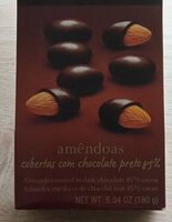 Amêndoas cobertas com chocolate preto 85%