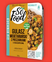 Gulasz wegetariański z pieczarkami i kaszą grzyczaną