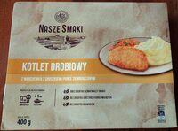 Kotlet drobiowy z puree i marchewką z groszkiem