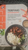 Teriyaki with chicken, jasmine rice, teriyaki sauce, bell pepper, sugar snap peas