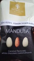 Coconut flavoured white chocolate coated almonds