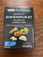 Savustetut sinisimpukat valkosipuli rypsiöljyssä