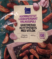 Kuorrutetut lohkoperunat valkosipuli