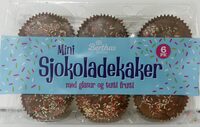Mini Sjokoladekaker med glasur og tuttu frutti 6pk