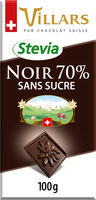 Chocolat Villars Noir 70% Sans sucre ajouté 100g