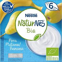 Postre lácteo de pera y plátano azúcares añadidos
