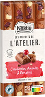 NESTLE L'ATELIER Tablette Chocolat lait cranberries amandes - 170g