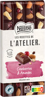 NESTLE L'ATELIER Tablette Chocolat noir cranberries amandes - 170g