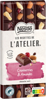 NESTLE L'ATELIER Tablette Chocolat noir cranberries amandes - 170g