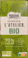Les recettes de l'atelier bio 70% chocolat noir