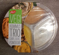 Hummus Trio Curry, olive, pomodori