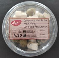 Olives vertes  dénoyautées avec fromage à pâte molle et ail