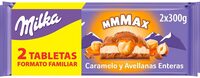 Chocolate con leche, caramelo y avellanas enteras
