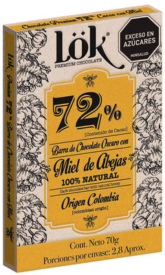 Barra Lok Premium Products Chocolate Oscuro 72% Miel Abej