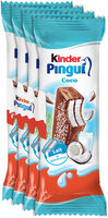 Kinder pingui coco gouter frais genoise fourree lait et noix de coco enrobee de chocolat superieur au lait avec decor au coco t4 pack de 4