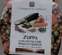 Zuppa con lenticchie, piselli e quinoa