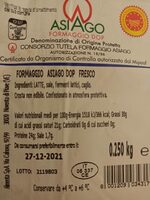 Asiago formaggio DOP