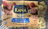 Tortellini con langosta y camarones