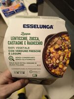 Zuppa di lenticchie, zucca, castagne e radicchio