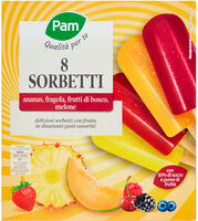 Sorbetti ananas, fragola, frutti di bsco, melone