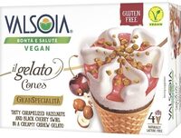Vegan gelato cones, hazelnuts cherry