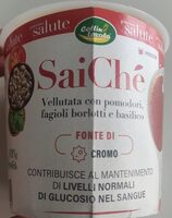 SaiChé vellutata con pomodori, fagioli borlotti e basilico