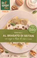 Raviolis au seitan braisé avec sauce au riz et noix