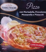 Pizza  con mortadella, provolone, mozzarella e pistacchi