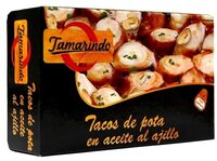 Tacos de pota en aceite al ajillo