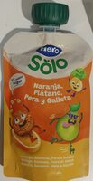 Naranja, plátano, pera y galleta