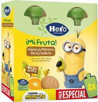 Naranja, plátano, pera y galleta