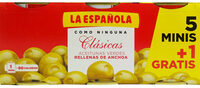 Aceitunas verdes rellenas de anchoa pack 5 latas 50 g + 1 lata gratis