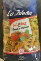 Plumas con tomate y espinacas