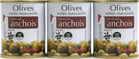 Auchan olives manzanilla vertes farcies anchois boite 3x50g