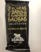 3 claras, 2 dátiles, 4 almendras, baobab y melocotón