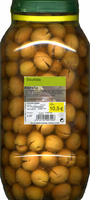 Aceitunas verdes partidas aliñadas. Variedad Aloreña de Málaga.