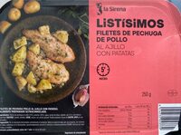Filetes de pechuga de pollo al ajillo con patatas