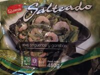 Salteado de ajetes trigueros y gambas