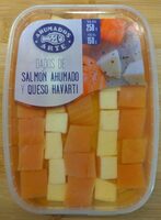 Dados de salmón ahumado y queso havarti