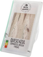 Sandwich queso azul con nueces, rúcula y pasas