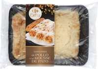 Canelones de pollo con mousse de pato
