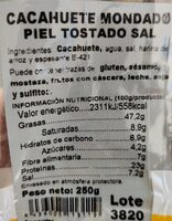 Cacahuete mondado piel tostado sal