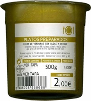 Crema de verduras con algas y quinoa