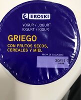 Yogur griego con frutos secos, cereales y miel