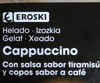 Helado cappuccino con salsa sabor tiramisú y copos sabor café