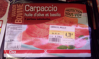 Carpaccio huile d'olive et basilic