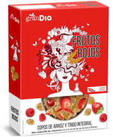 Cereales copos de arroz y trigo integral con frutos rojos