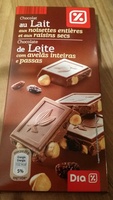 Chocolat au lait aux noisettes entières et aux raisins secs