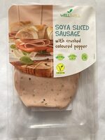 Soya sliced sausage with crushed coloured pepper